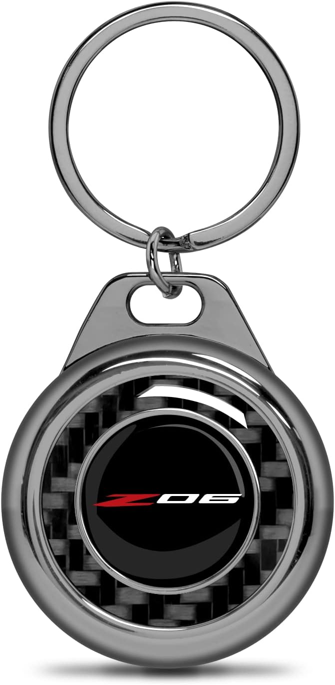 iPick Image Llavero con caja de metal Roundel de fibra de carbono negro real para Chevrolet Corvette C8 Z06, con licencia oficial