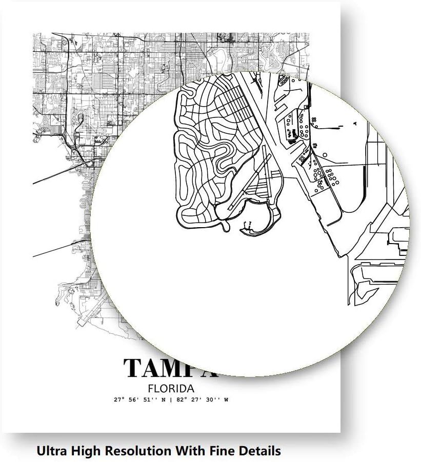 8X10 sin marco Tampa Florida Vista de la ciudad Resumen Camino Moderno Mapa Arte Impresión Póster de pared Oficina Decoración del Hogar Línea