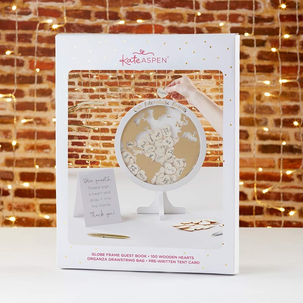 Kate Aspen Libro de invitados de boda alternativo – Our Adventure Begins Globe Frame Recuerdo (22101NA), negro