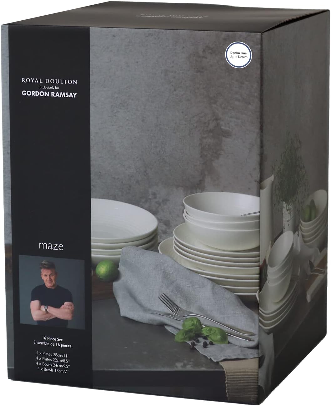 Royal Doulton Exclusively for Gordon Ramsay Maze Denim Line – Vajilla (16 piezas), color blanco