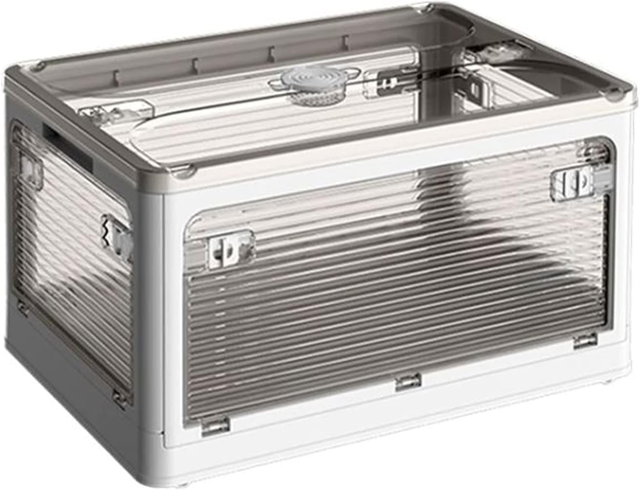 Contenedores de almacenamiento con tapa, organizador apilable plegable de 49 litros con ruedas y 5 puertas (blanco)