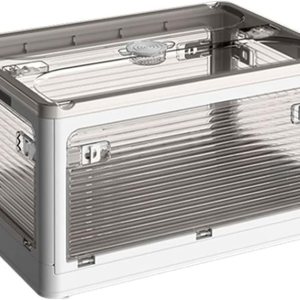 Contenedores de almacenamiento con tapa, organizador apilable plegable de 49 litros con ruedas y 5 puertas (blanco) Contenedores de almacenamiento con tapa, organizador apilable plegable de 49 litros con ruedas y 5 puertas (blanco)