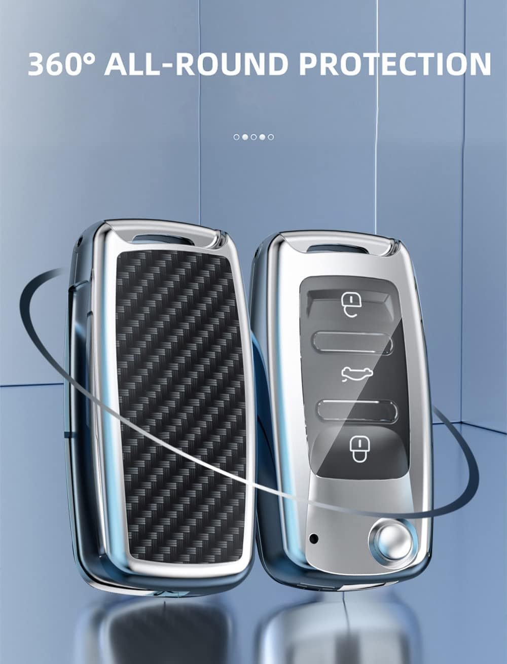 ontto Funda para llavero VW, diseño de carbono, antiarañazos, compatible con Volkswagen Jetta Golf Polo MK6 Passat Tiguan Beetle, color negro