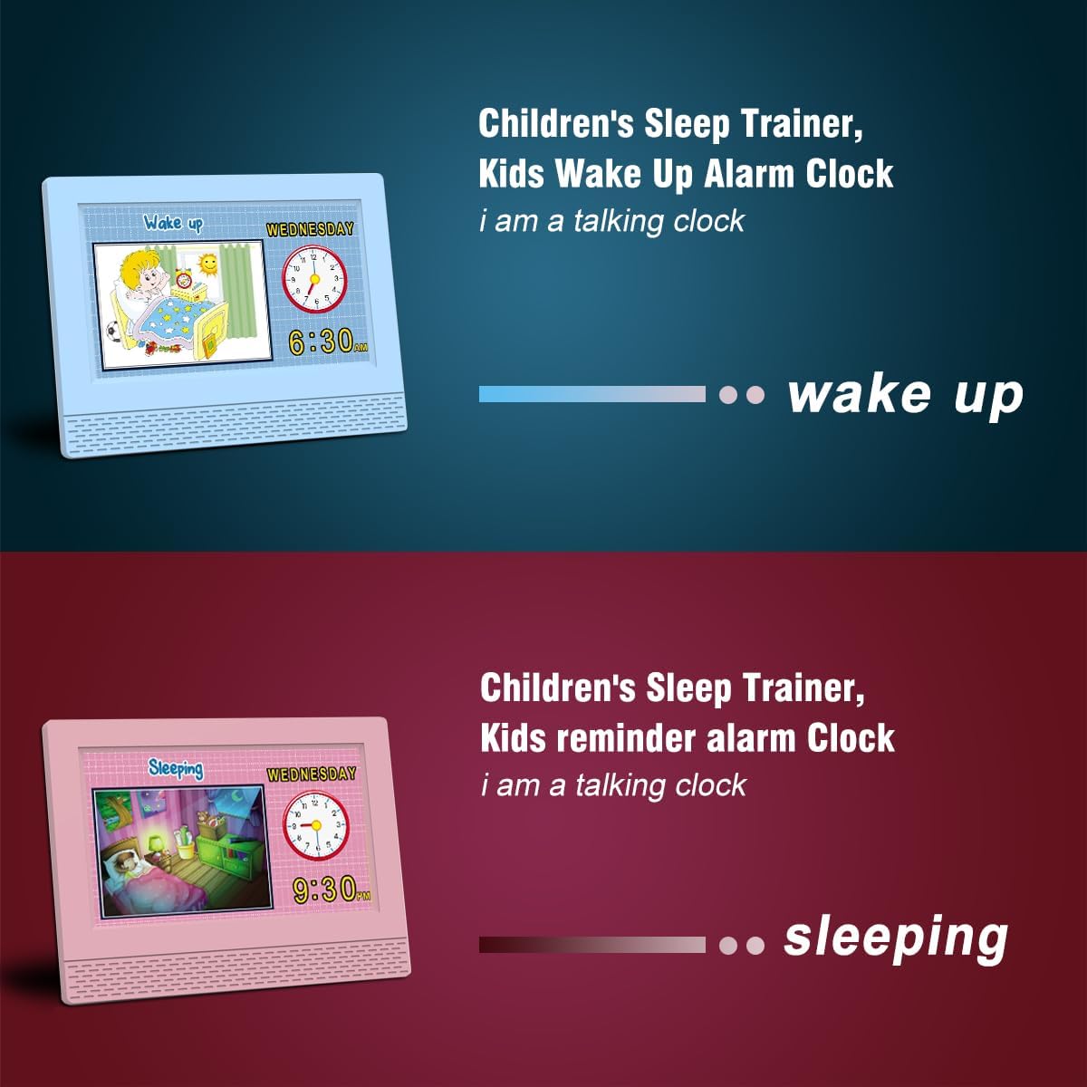 Hiseeyo Reloj despertador para niños, pantalla LED grande de 7 pulgadas, entrenador de sueño para niños, cuidado de los ojos, para niñas y niños,