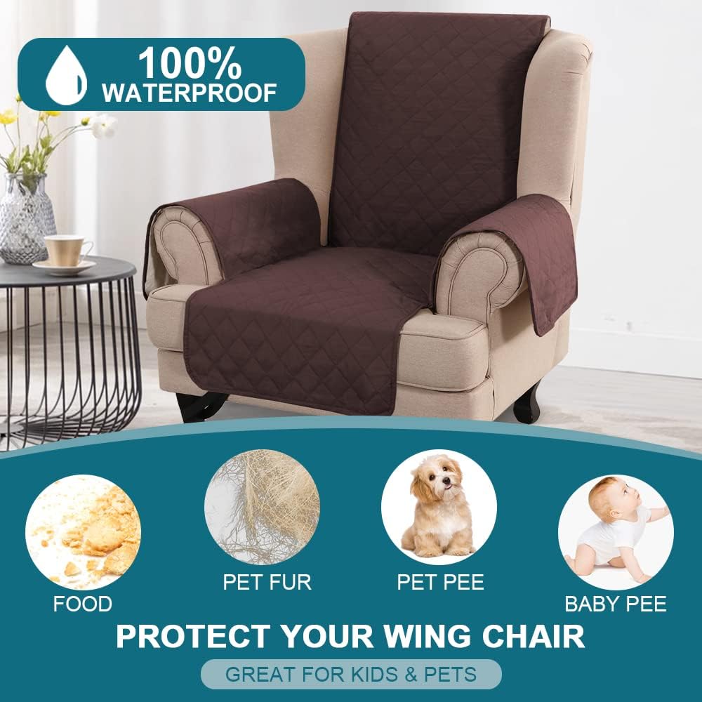 Turquoize Funda 100 % impermeable para sillón de ala, protector de sofá, triple antideslizante, protector de muebles para mascotas, niños, perros
