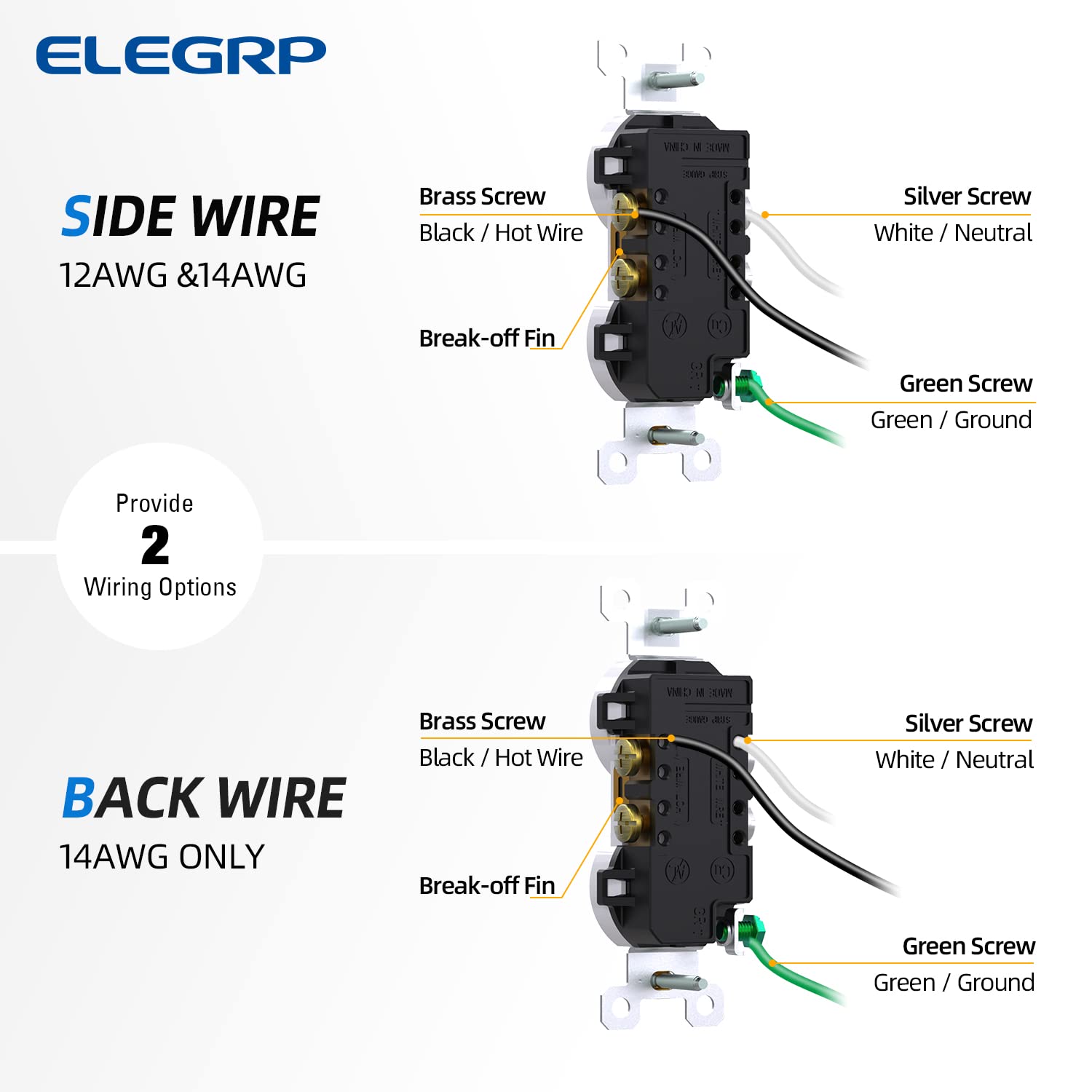 ELEGRP Receptáculo dúplex de 20 amperios y 125 V, toma de corriente eléctrica estándar, resistente a manipulaciones TR y resistente a la intemperie
