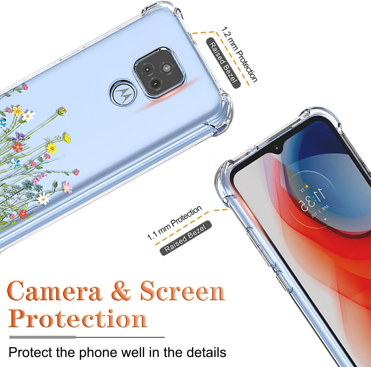 Funda para Moto G Play 2021Motorola G Play XT2093 con protector de pantalla, funda transparente con patrones de jardín de flores, funda protectora