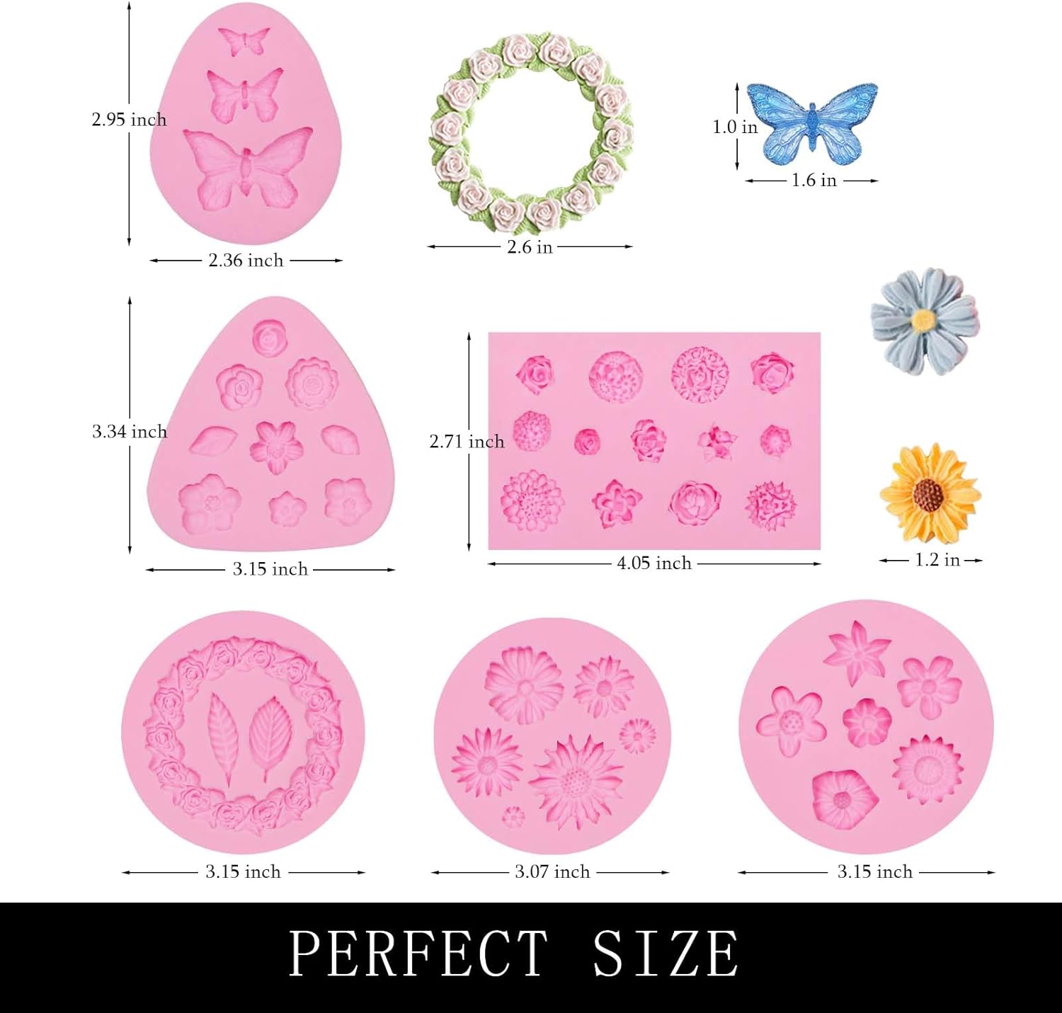Mini moldes de silicona de arcilla, 6 paquetes de girasoles de mariposa, girasoles, dulces, fondant, molde de azúcar para decoración de jabón,