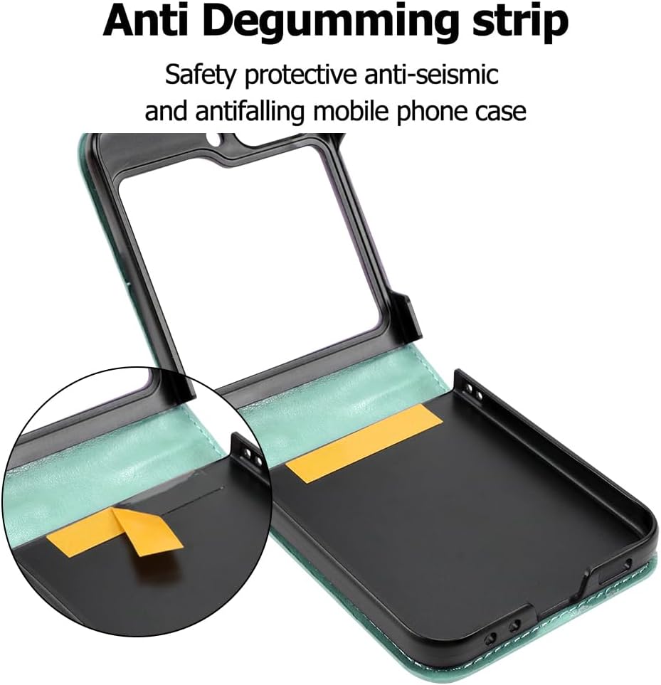 ZIYE Funda compatible con Samsung Galaxy Z Flip 5 con tarjetero y correa desmontable, cordón cruzado, de piel sintética, funda para teléfono para