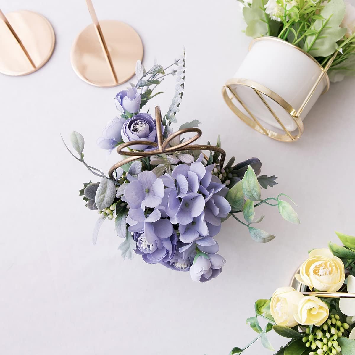 Veryhome Flores artificiales, hortensias con jarrón de cerámica, flores falsas, plantas colgantes en macetas para decoración de boda, hogar, oficina