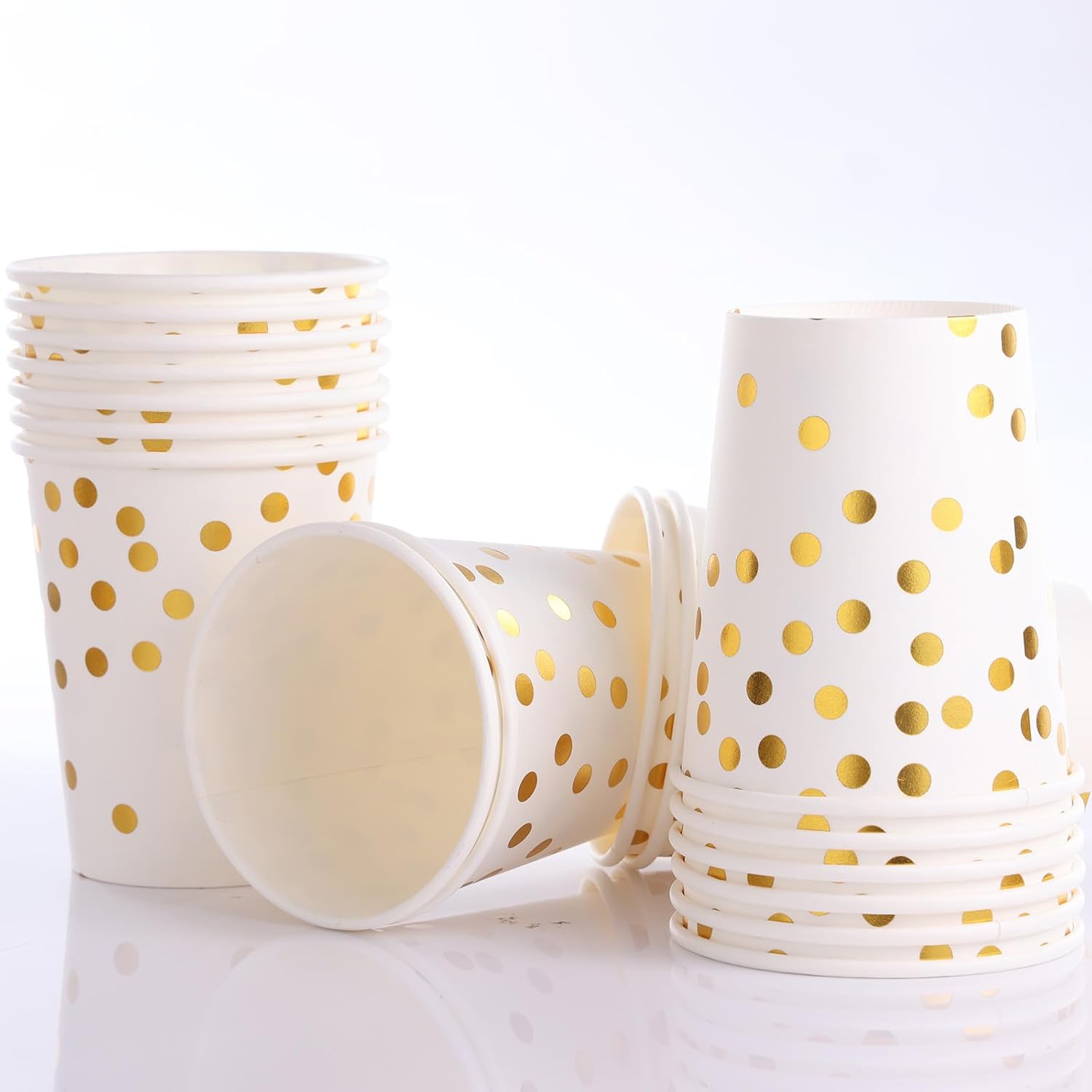 Juego de platos y servilletas de fiesta blancos y dorados, platos de papel desechables con puntos dorados, decoraciones de suministros de fiesta