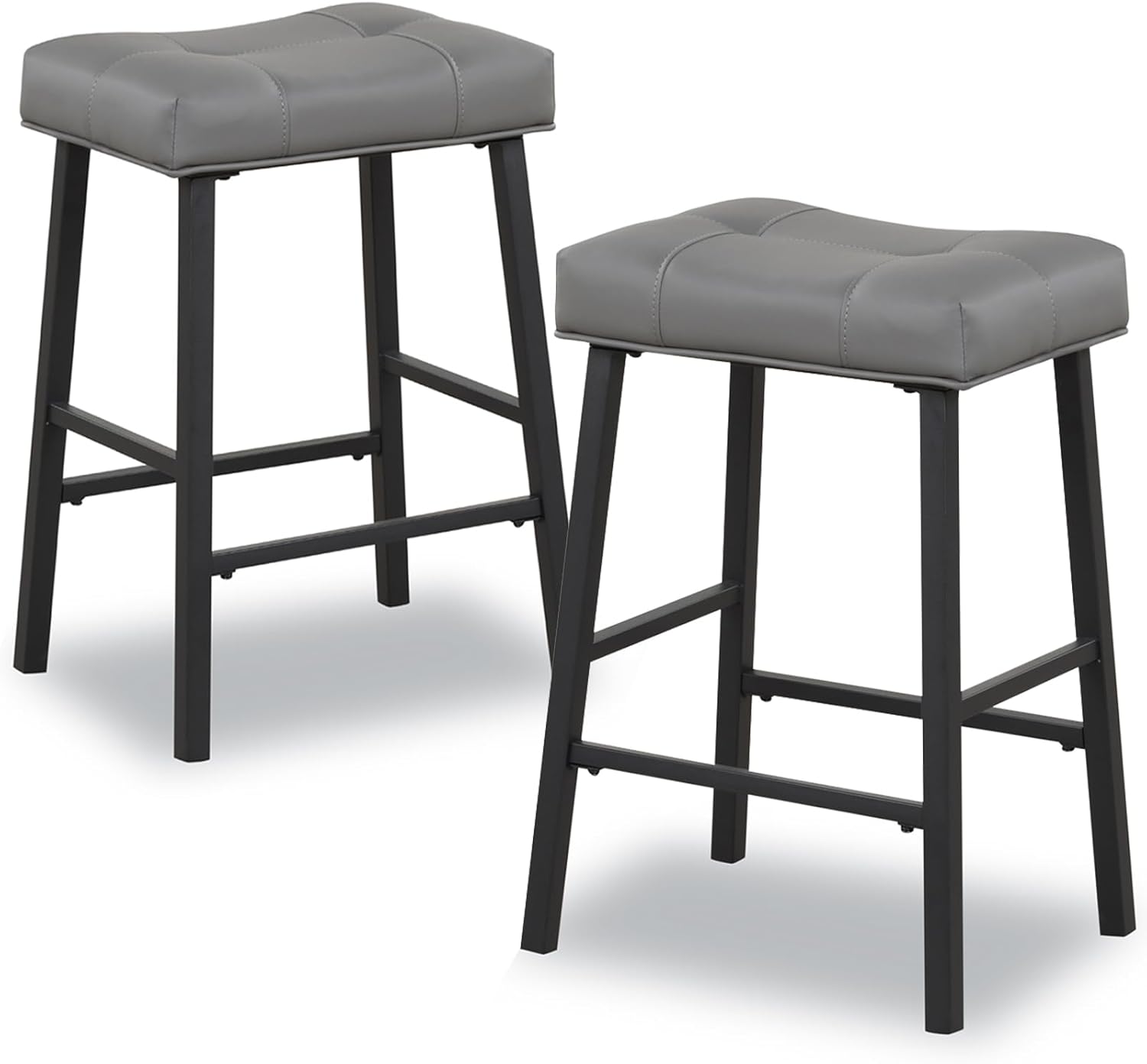 KR302PDG – Juego de 2 taburetes de bar de altura de mostrador, 24 pulgadas, taburetes de bar tapizados acolchados grises para encimera de cocina,