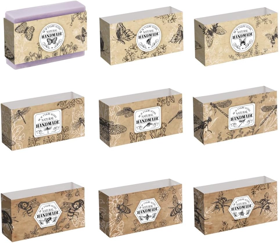 PH PandaHall 90 piezas de papel de embalaje de jabón, 9 estilos de papel de jabón de insectos, etiqueta vertical de papel de estraza para jabón