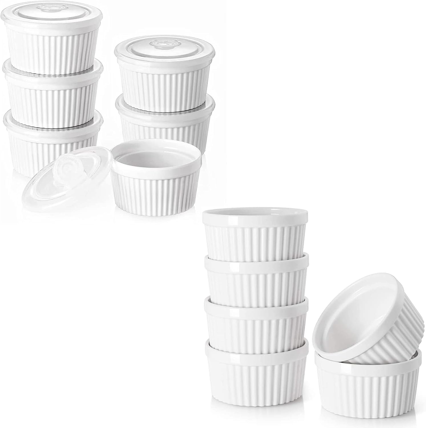 DOWAN Ramequines de 4 onzas  Ramequines para Creme Brulee de porcelana aptos para horno, moldes de estilo clásico para hornear moldes de soufflé,