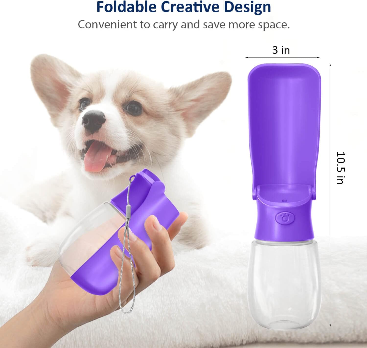 WePet Botella de agua plegable portátil para perros, dispensador de agua para cachorros con alimentador para beber, 12 onzas, resistente a altas