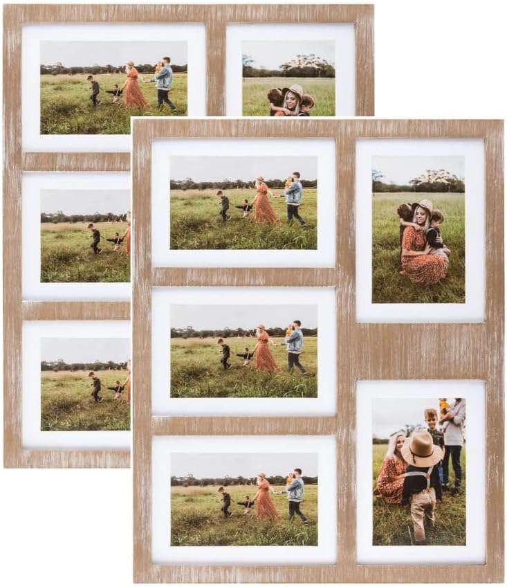 Great Lakes Memories GLM – Marcos de fotos de collage de 4 x 6 o 5 x 7 pulgadas para pared, capacidad para 5 fotos con vidrio y paspartú, collage de