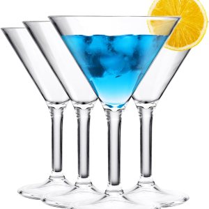 Vasos de Martini irrompibles de cristal de plástico de estilo europeo, juego de 4 vasos de martini irrompibles acrílicos 100% Tritan, transparentes, Vasos de Martini irrompibles de cristal de plástico de estilo europeo, juego de 4 vasos de martini irrompibles acrílicos 100% Tritan, transparentes,