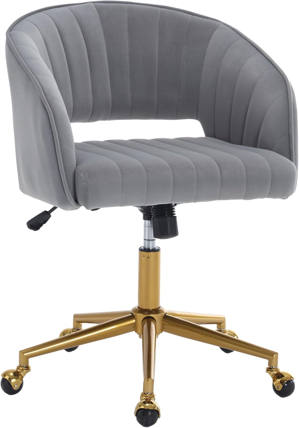 Homedraft Silla de escritorio giratoria para oficina en casa, moderna silla de escritorio de terciopelo, sillón de altura ajustable con base dorada,