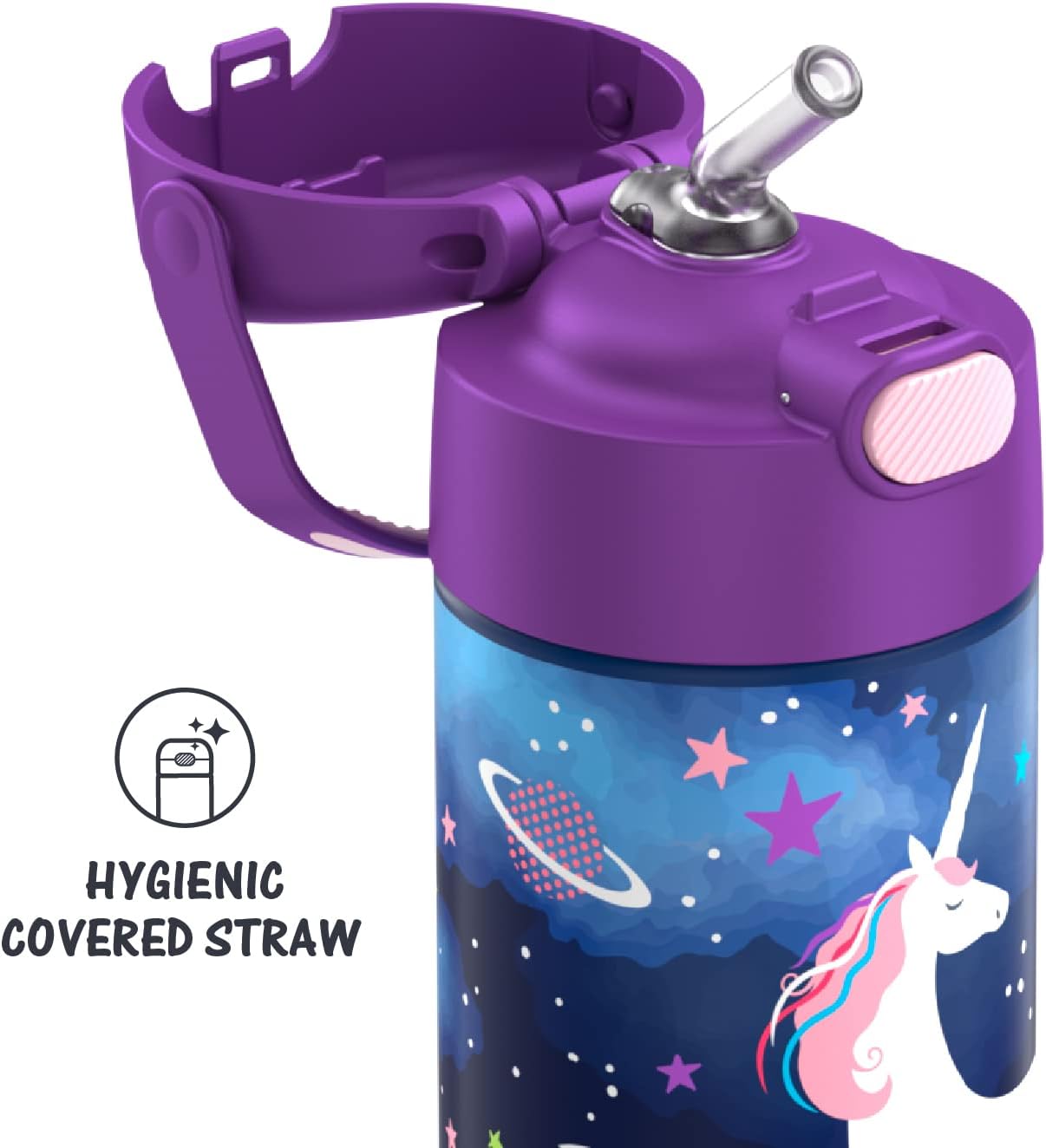 THERMOS FUNTAINER – Botella de agua de acero inoxidable con aislamiento al vacío para niños, 12 onzas, Spider-Man y Space Unicorn