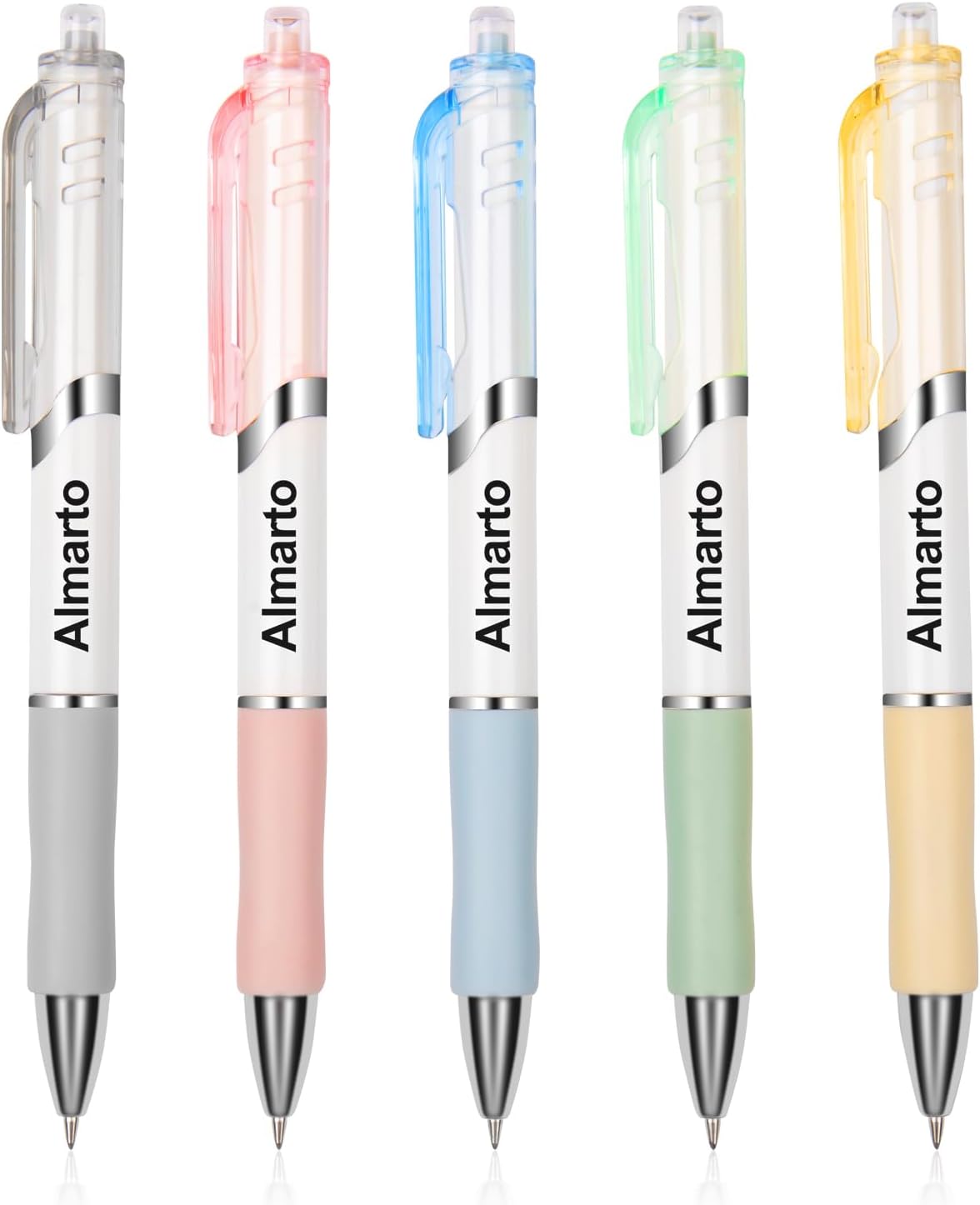 Almarto Bolígrafos de tinta negra, paquete de 5 bolígrafos de gel de 0.020 in, bolígrafos retráctiles, punta fina, bonitos bolígrafos estéticos para