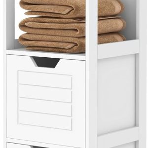 GLACER Armario de suelo de baño, armario de almacenamiento lateral de madera con dos cajones extraíbles para almacenamiento flexible, adecuado para GLACER Armario de suelo de baño, armario de almacenamiento lateral de madera con dos cajones extraíbles para almacenamiento flexible, adecuado para