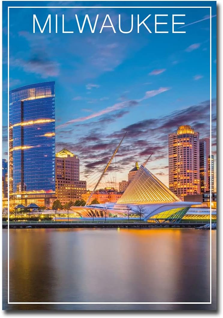 Milwaukee City  Imán para nevera de noche de Estados Unidos Wisconsin Tamaño 2.5″ x 3.5″