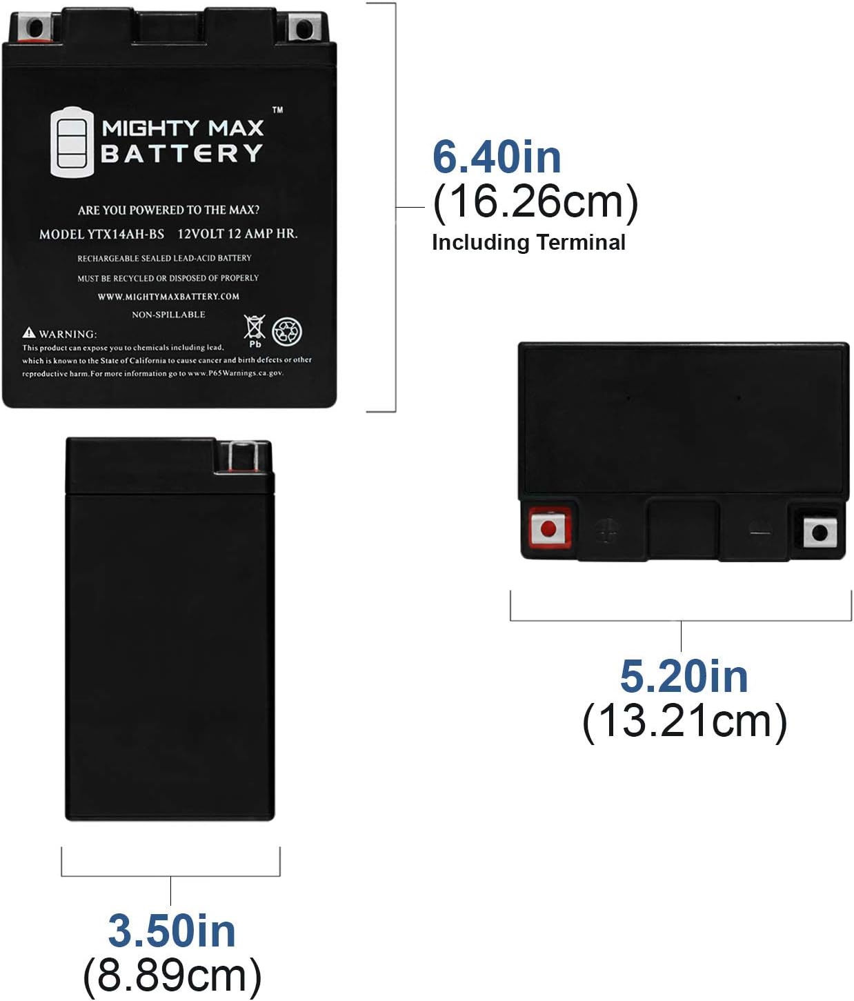 Mighty Max Battery YTX14AH 12V 12AH para Yamaha 350 YFM35F, U Big Bear ’87-’99