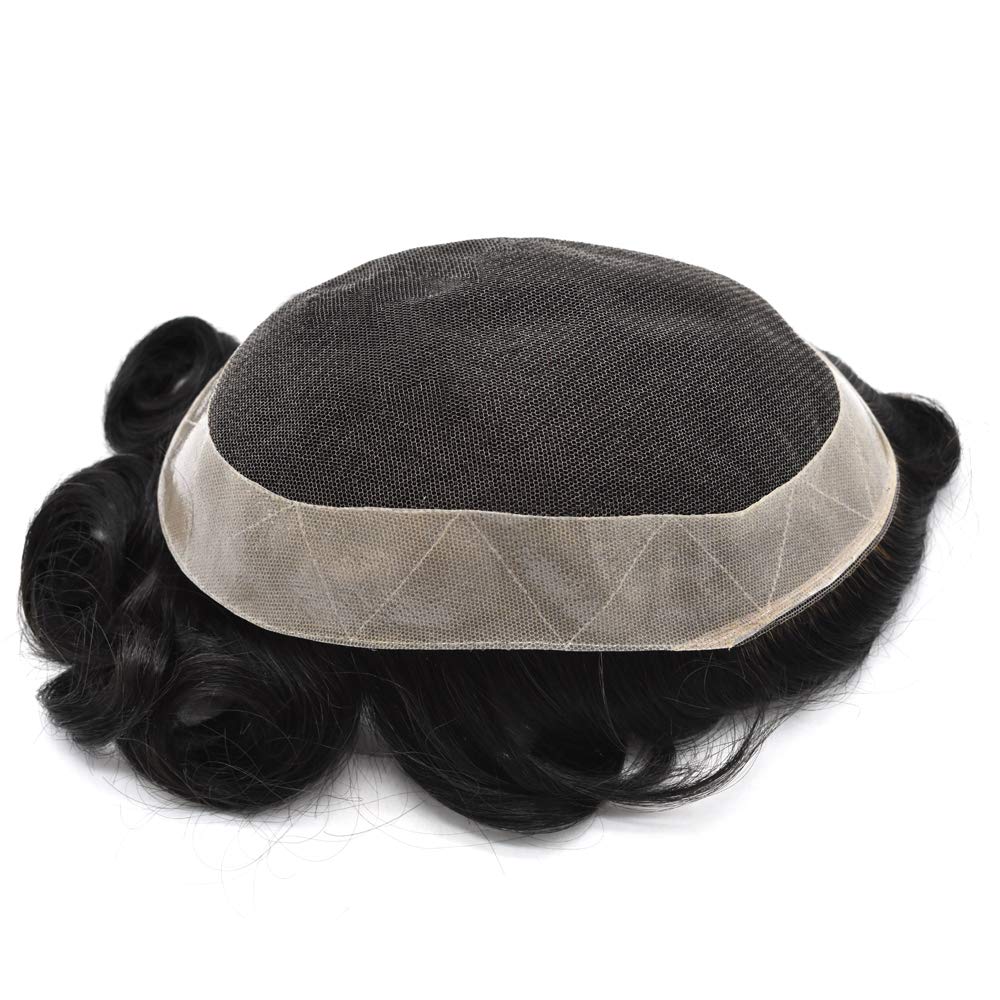 Toupee para hombres, postizos, sistema de reemplazo de cabello de encaje francés para hombres, pieza de pelo polivinílico para hombres, sistema de
