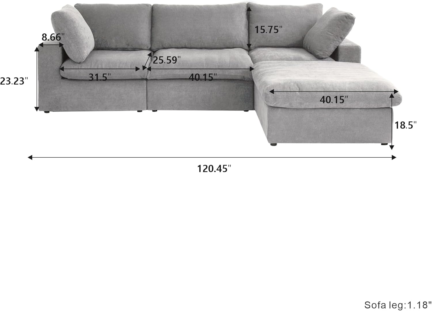 JACH Sofás de nube en forma de L para sala de estar, sofá convertible modular moderno, sofá suave y cómodo, cojín grueso, fundas de sofá extraíbles,