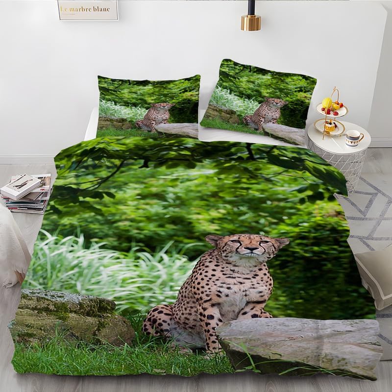 Green Leopard Duvet Cover Full Animal Print Bedding Sets Full Soft Microfiber Comforter Cover and 2 Pillow Shams 20″X26″, Bed Set Duvet Covers with