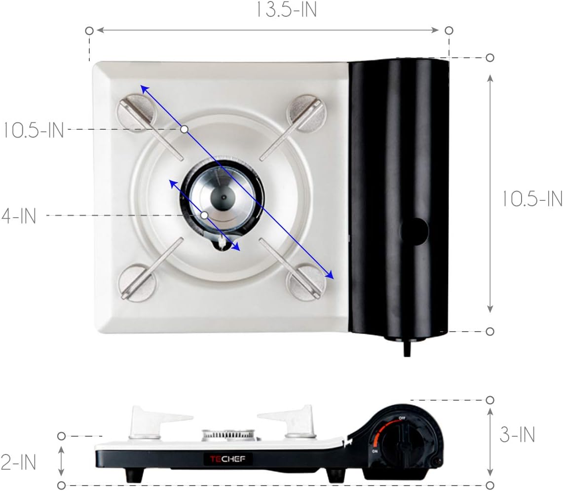TECHEF – AGNI – Quemador portátil de gas butano, estufa de emergencia, estufa de cocina de campamento + 4 recipientes de combustible, fabricado en