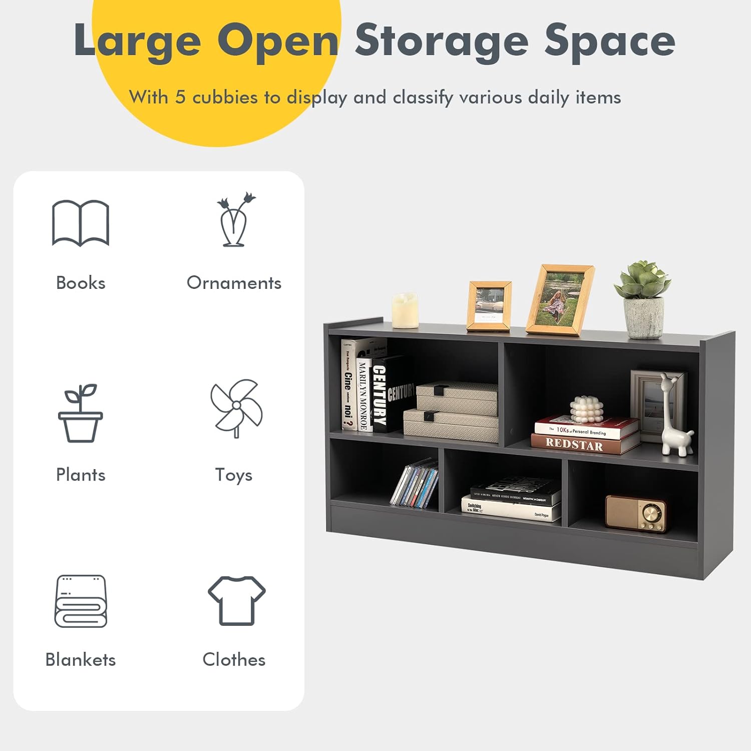 IFANNY – Estantería de 5 cubos, organizador de 2 niveles con compartimentos abiertos, estanterías y estanterías de madera, estantes de