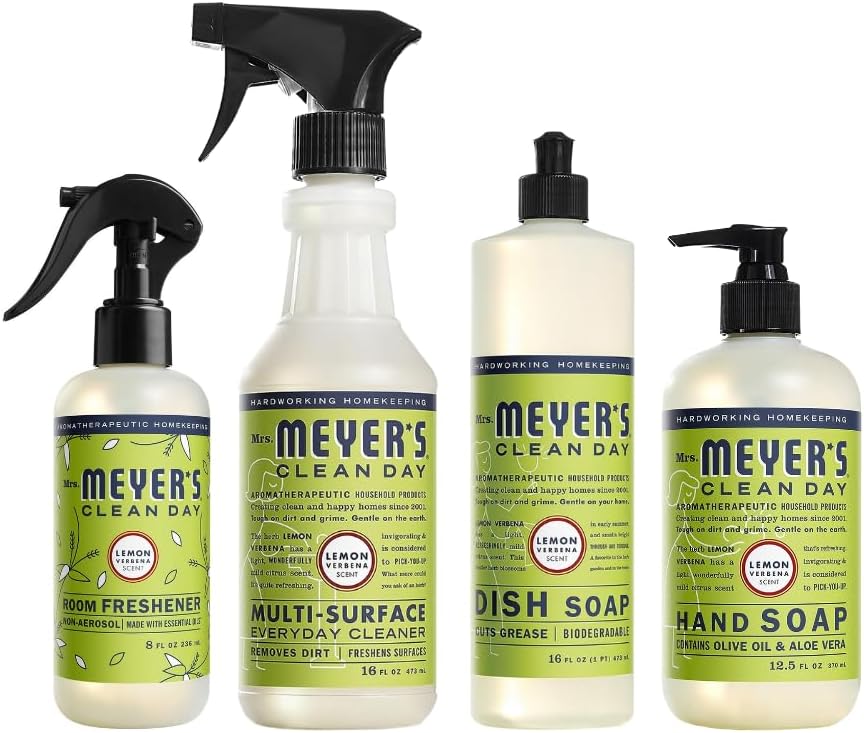 MRS. MEYER’S CLEAN DAY Variedad de aroma a verbena de limón, 1 ambientador de habitación de 8 onzas, 1 jabón líquido para platos de 16 onzas, 1