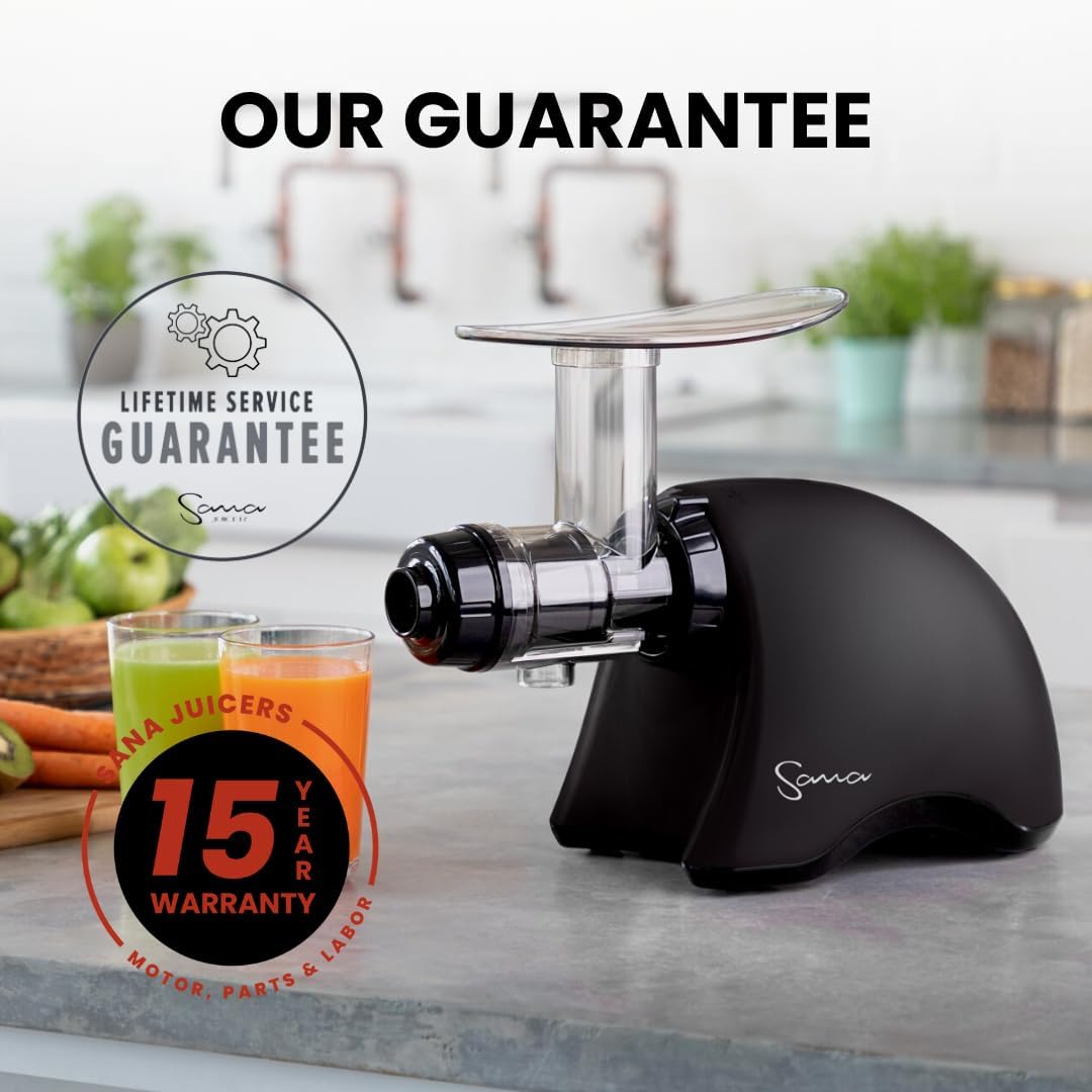 Cold Press SANA 707 Exprimidor clásico horizontal de velocidad lentabaja  Fácil de limpiar, potente motor, alimentación automática, compacto,