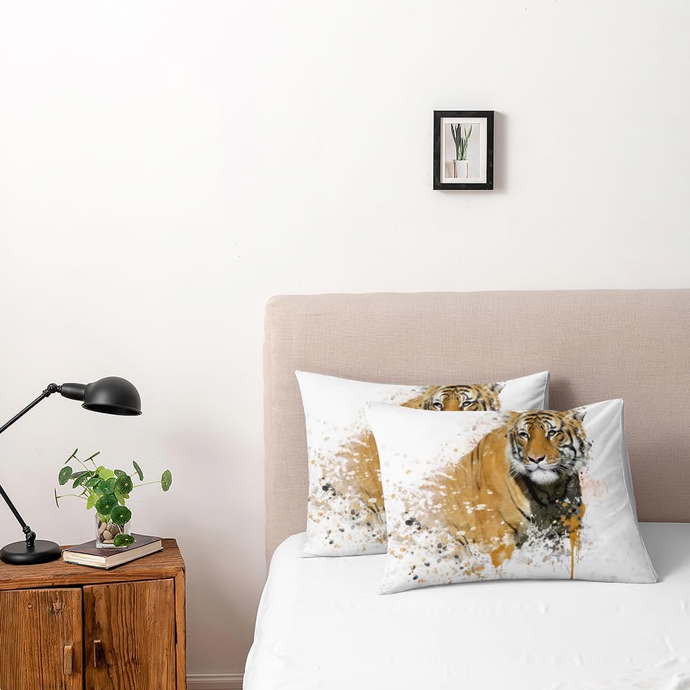 Juego de funda de edredón de tigre marrón, tamaño King, funda de edredón con estampado de animales para niños, niñas y niños, decoración de