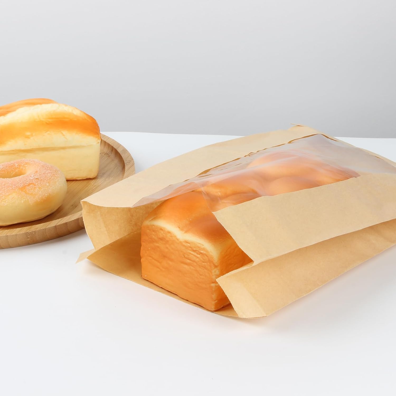 Paquete de 100 bolsas grandes de papel para pan casero, bolsas de panadería con ventana para almacenamiento de envases de alimentos horneados,