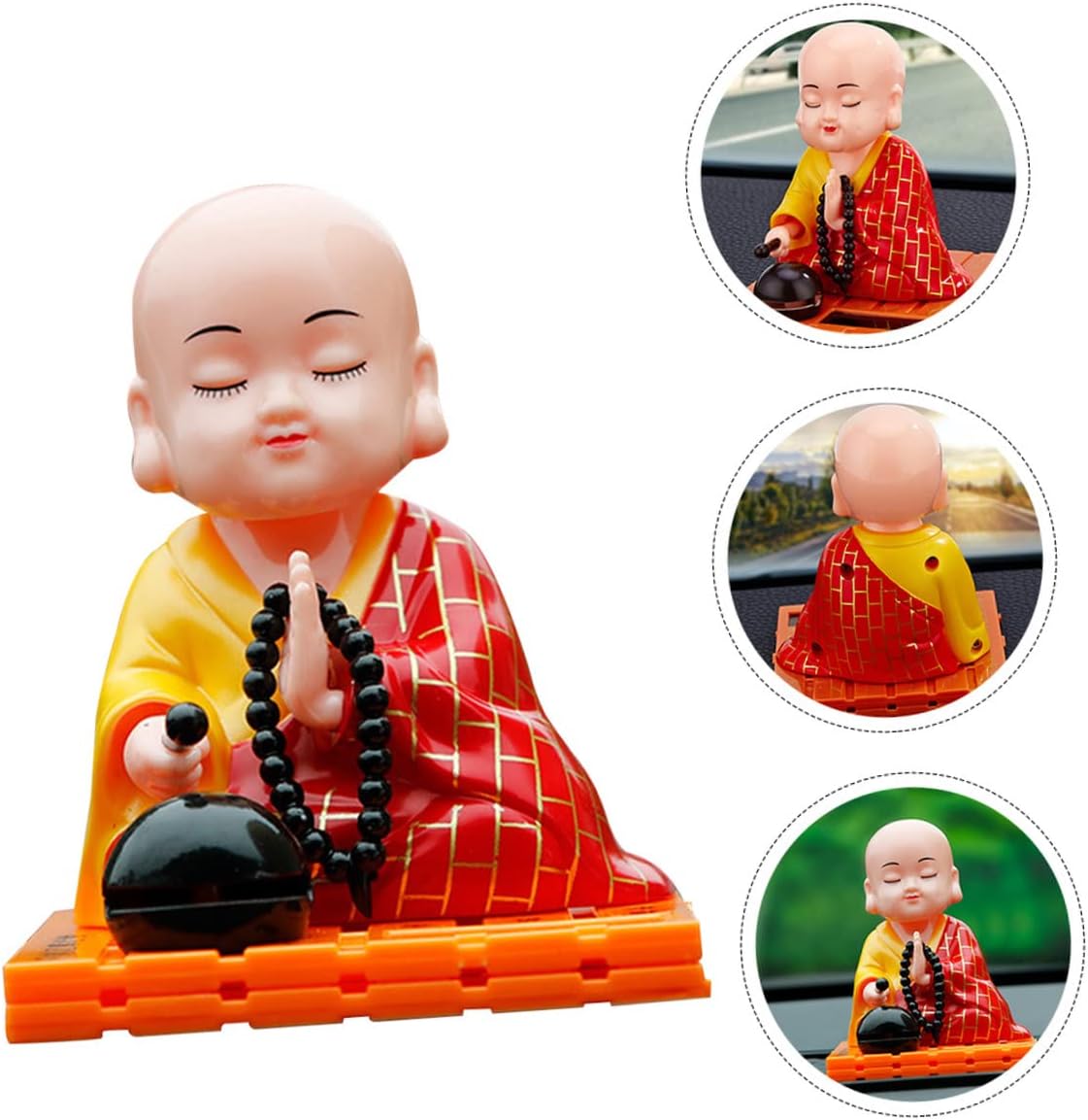 Adornos de muñeca, figura de acción, cabeza sacudida, decoración de coche, figura de monje solar, coches, salpicadero, figuras de salpicadero,