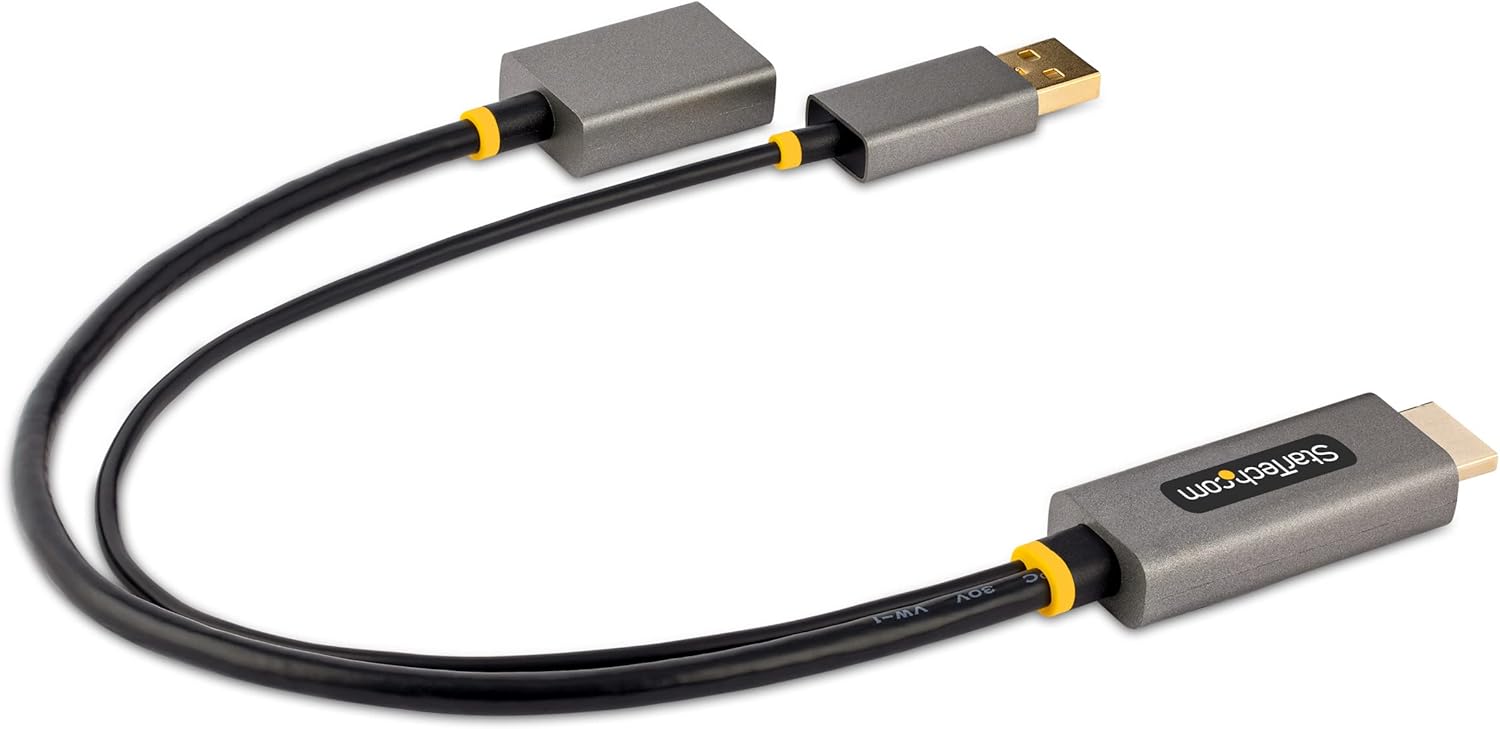 StarTech.com Cable adaptador HDMI a DisplayPort de 1 pie (11.8 in), convertidor HDMI 2.0 a DP 1.2 activo 4K 60Hz, HDR, alimentado por bus USB,