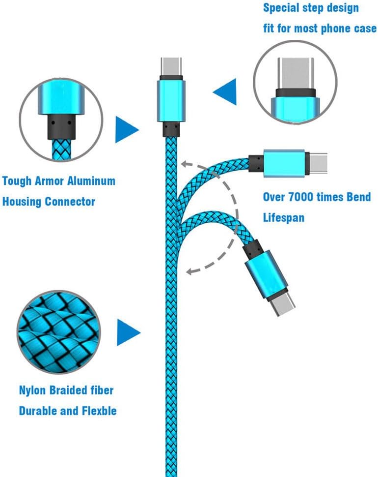 Cable de datos USB c 129.8 ft de nailon trenzado rápido cargador de datos tipo C cable rosa rojo 9.8 ft