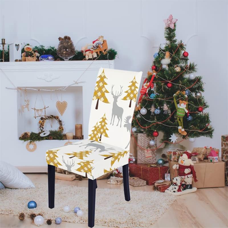 Fundas para sillas de comedor navideñas, 6 piezas, elásticas estampadas, fundas de asiento para decoración de vacaciones, fiestas, cocina, comedor