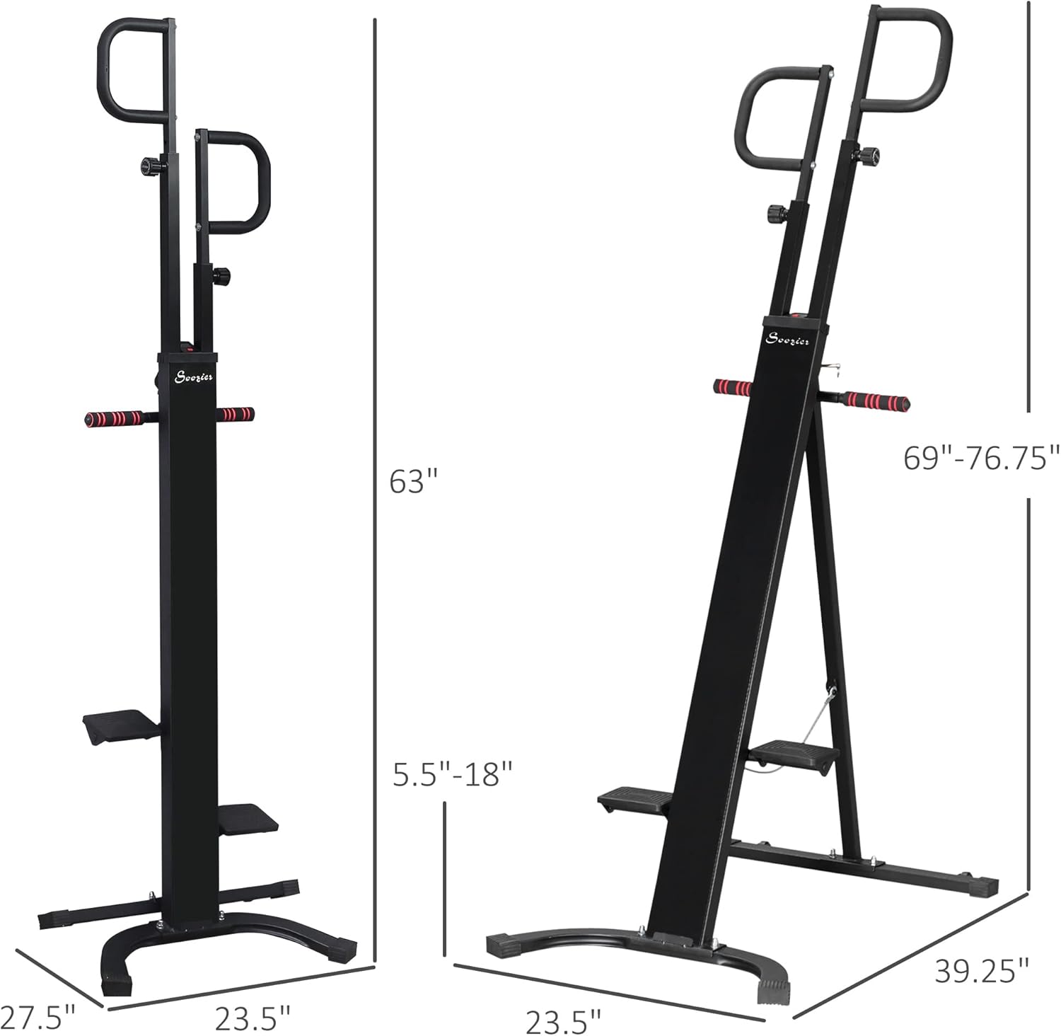 Soozier Máquina de ejercicios de escalada vertical plegable, máquina de escalada ajustable en altura, escaladora con monitor LCD y ruedas de