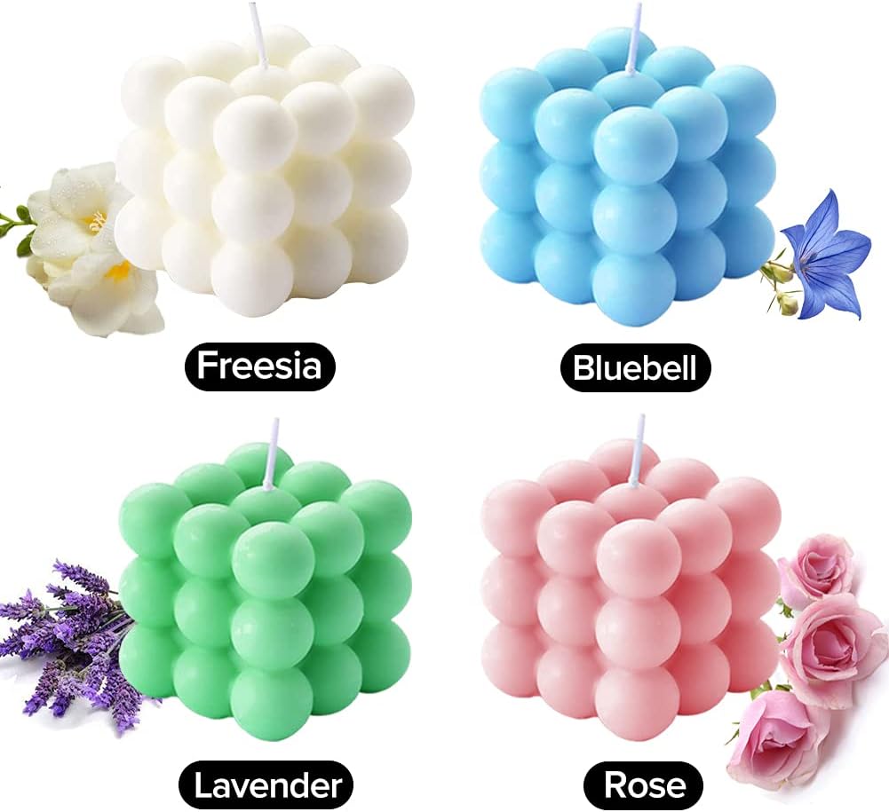 Juego de 4 velas perfumadas de cubo de burbujas para mujer, velas para decoración del hogar, paquete de 4 velas de aromaterapia de cera de soja de