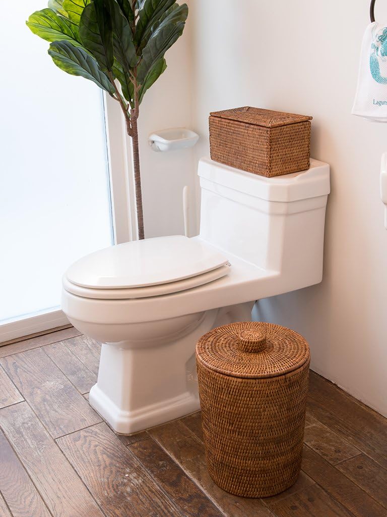 KOUBOO La Jolla – Inserto redondo de plástico y tapa, grande, color marrón miel para dormitorio, sala de estar y baño, cesta para residuos secos y