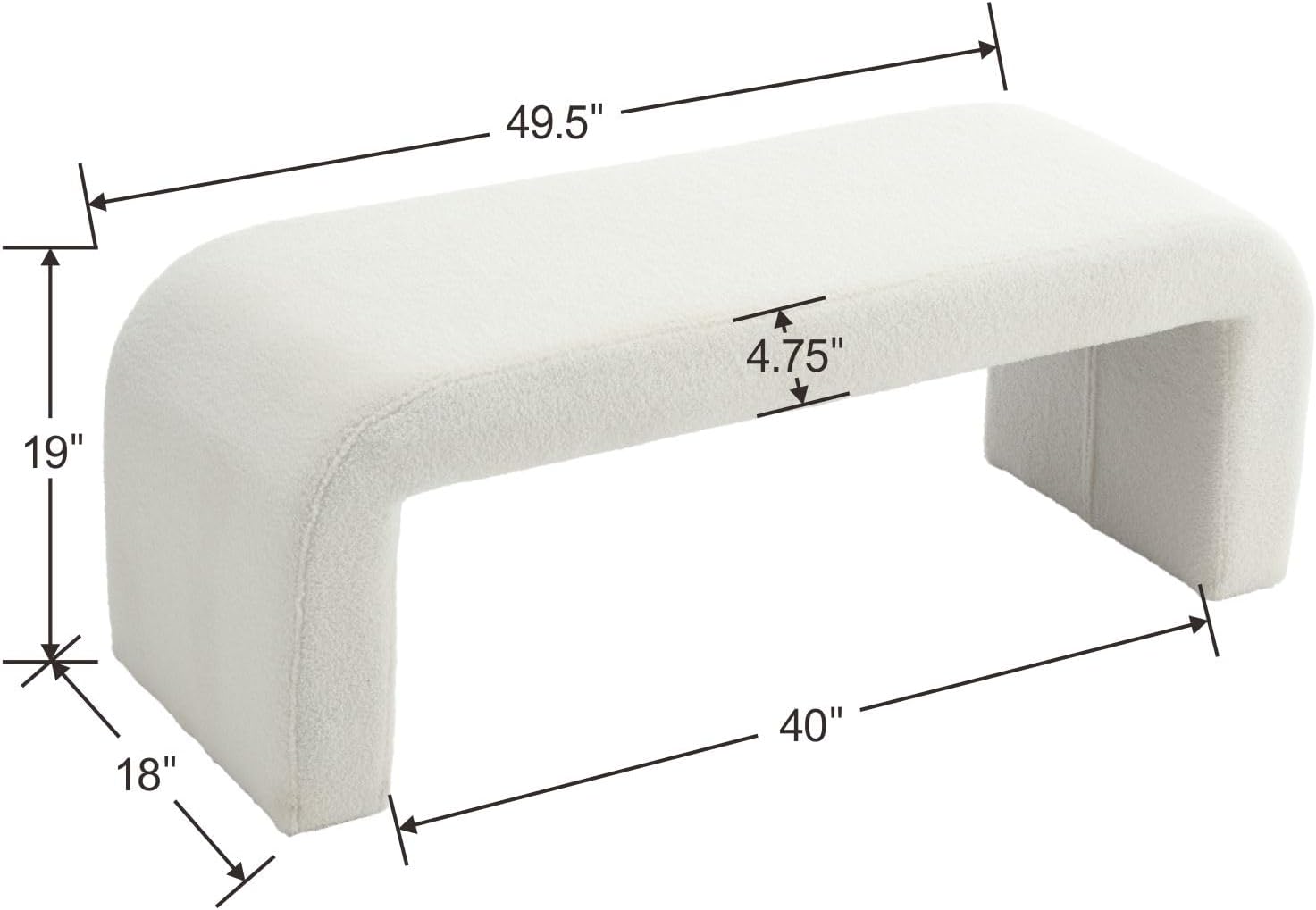 Moderno banco otomano tapizado en cascada para dormitorio, pie de cama, 50 pulgadas, banco de entrada, banco de entrada, asiento de banco para