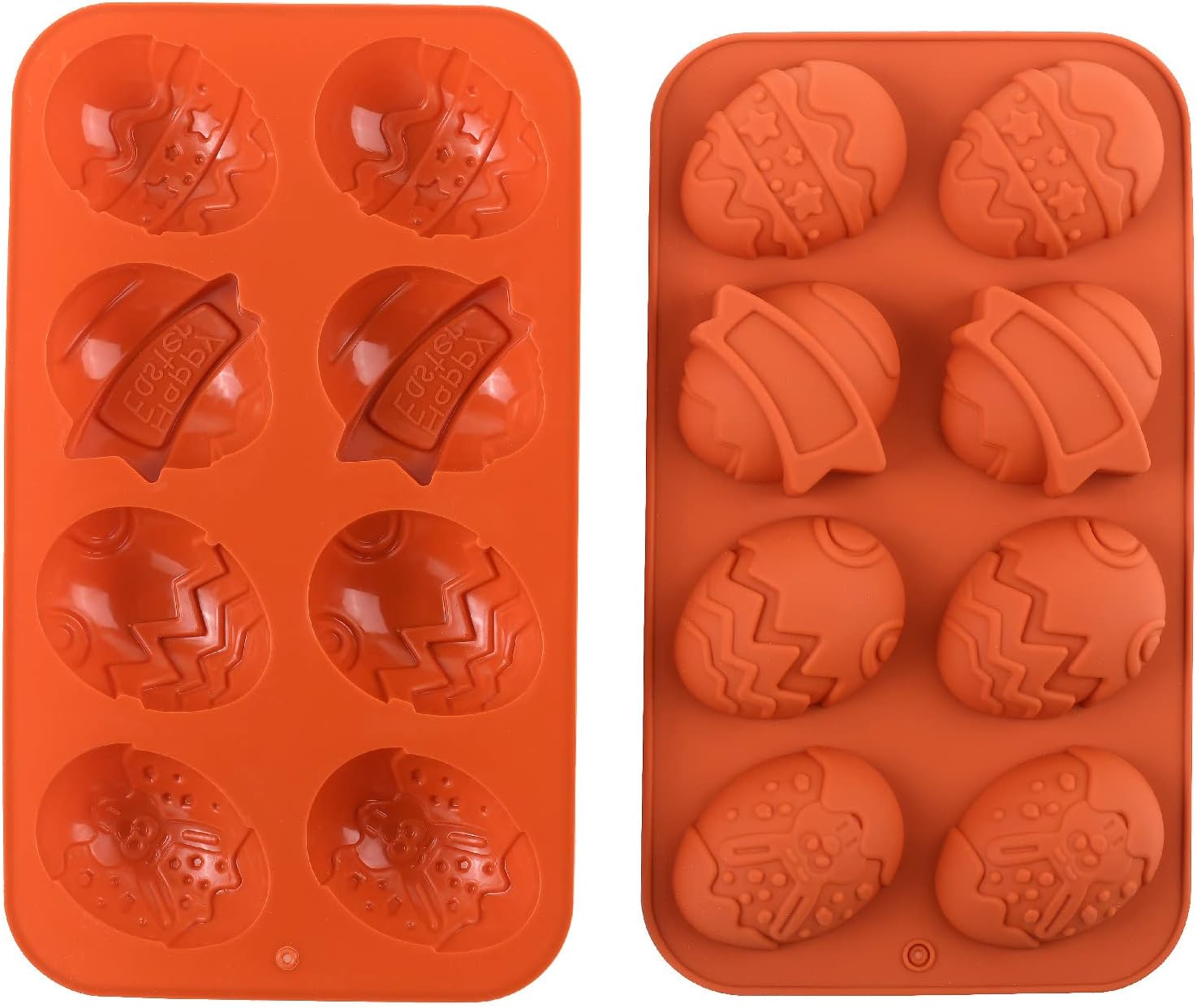 Paquete de 2 moldes de silicona con forma de huevo de Pascua, moldes de silicona de 8 cavidades, bandeja de huevos, suministros para hornear para