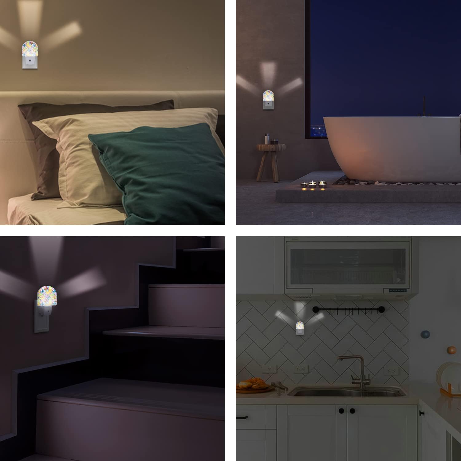 Luces nocturnas de mariposas de acuarela enchufables a la pared, mariposas tropicales de colores para niños y niñas, luz nocturna redonda con sensor