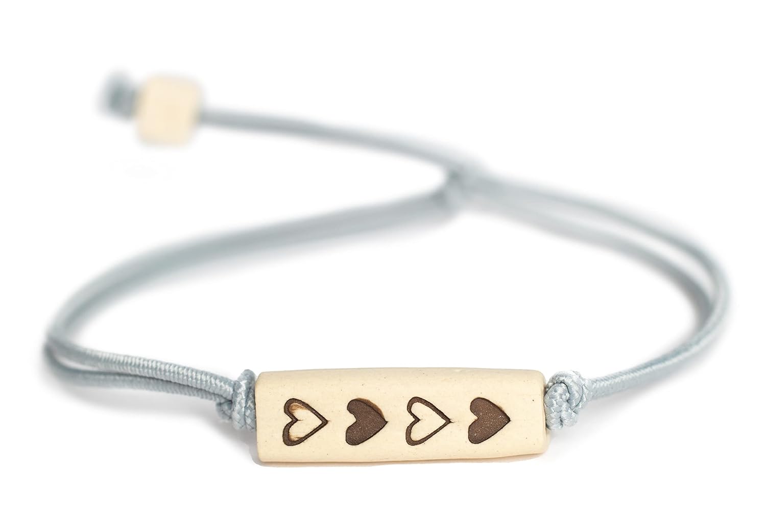 MudLOVE Handmade Cursive Lovely Bracelet, hearts”, Gray Adjustable Cord