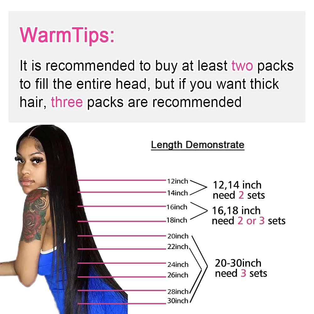 Extensiones de cabello humano real con clip, sin costuras, cabello humano virgen brasileño, lacio, extensiones de cabello humano virgen brasileño
