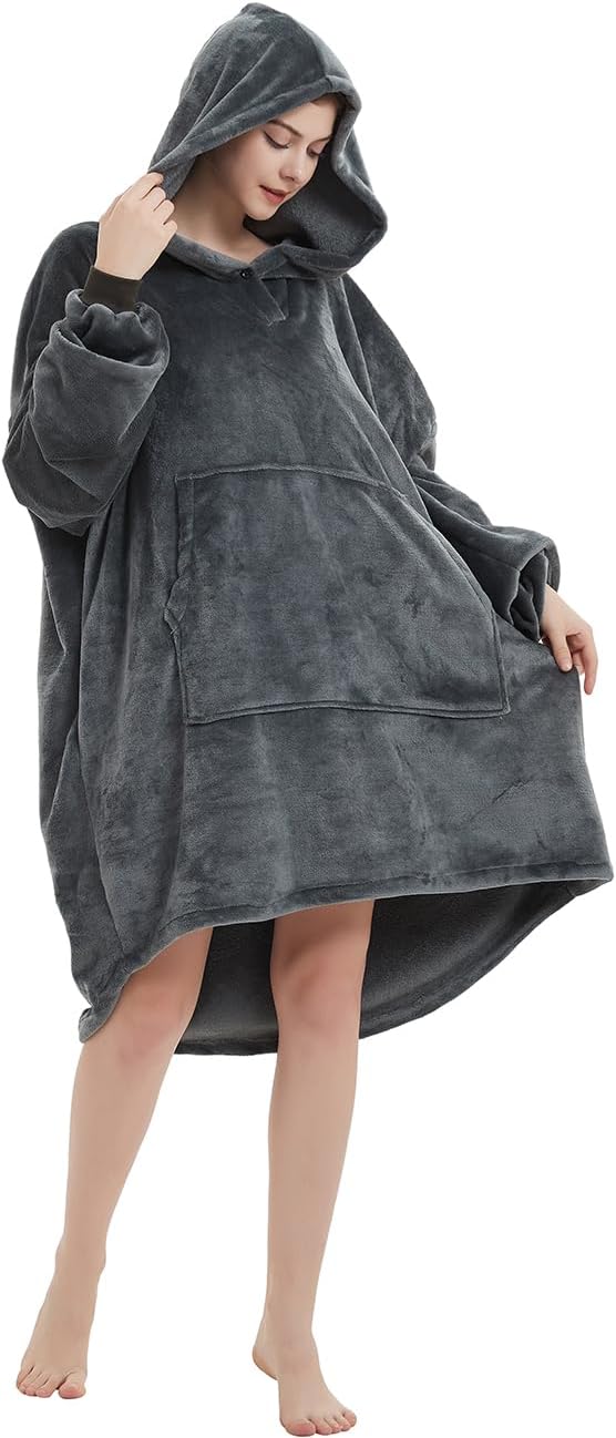 ABENCA Manta con capucha para adultos, sudadera de gran tamaño de franela ligera, cálida y acogedora, talla única, color gris