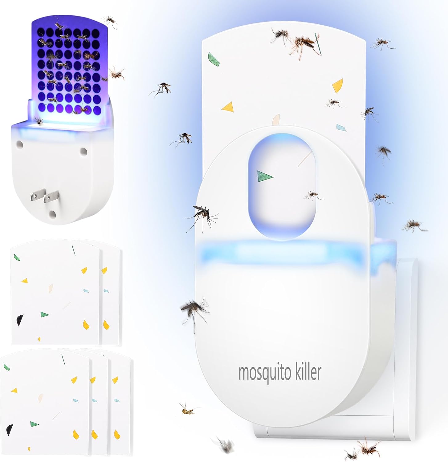 Trampa para insectos voladores, trampa para mosquitos enchufables para casa interior 2023, atrapa insectos con luz nocturna UV con 5 tablas de